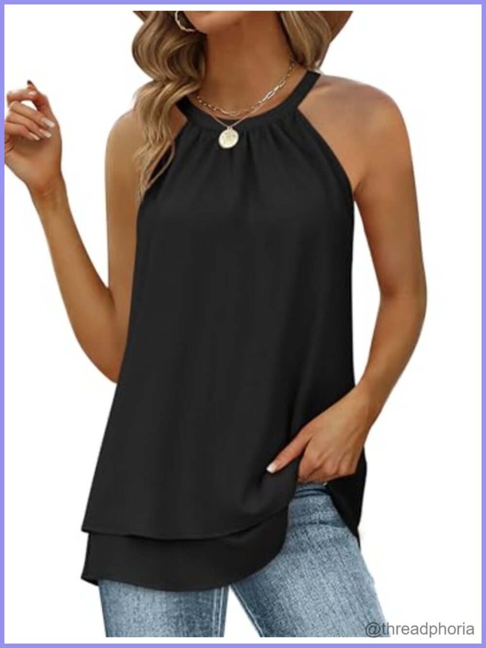 Halter Tank Top High Neck Double Layers Sleeveless Summer Tunic